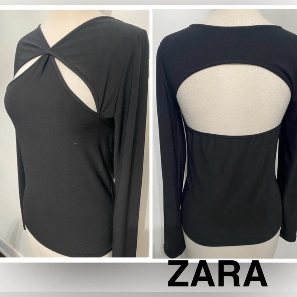 ZARA Black Cutout Long Sleeve Top - Size M